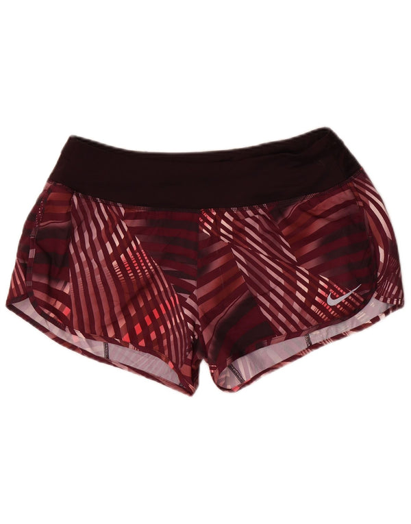 Nike Womens Dri Fit Sport Shorts UK 14 Medium Burgundy Check Polyester