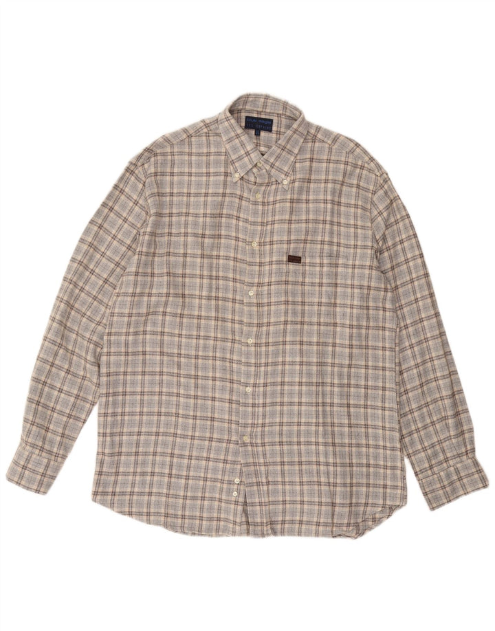 LES COPAINS Mens Flannel Shirt Size 17 43 XL Grey Check Cotton