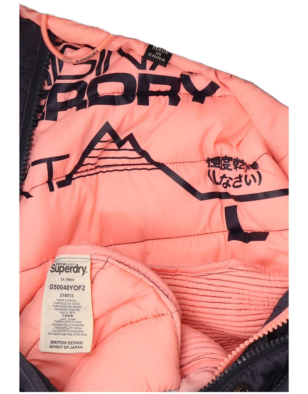 Superdry Womens Hooded Padded Jacket UK 14 Large Navy Blue Polyester