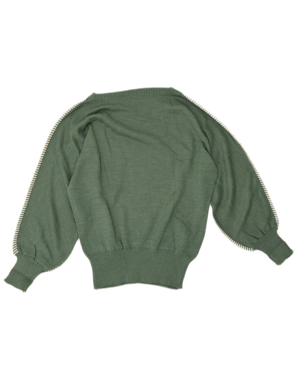 Vintage Womens Boat Neck Jumper Sweater UK 16 Large Green Striped