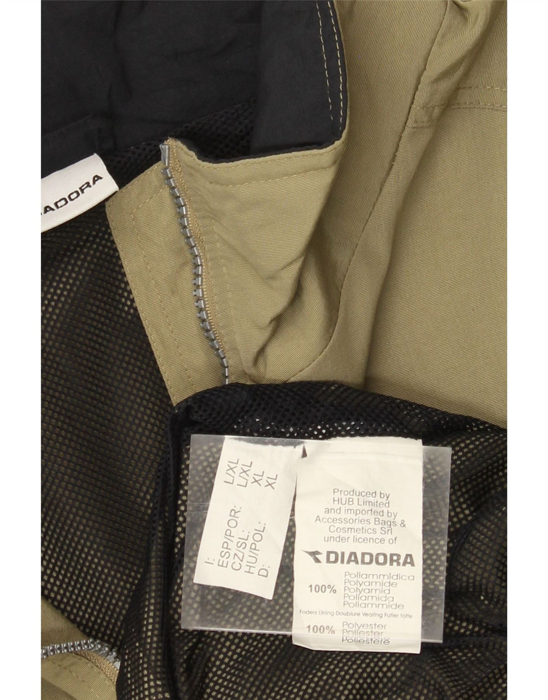 DIADORA Mens Hooded Rain Jacket UK 42 XL Khaki Polyamide