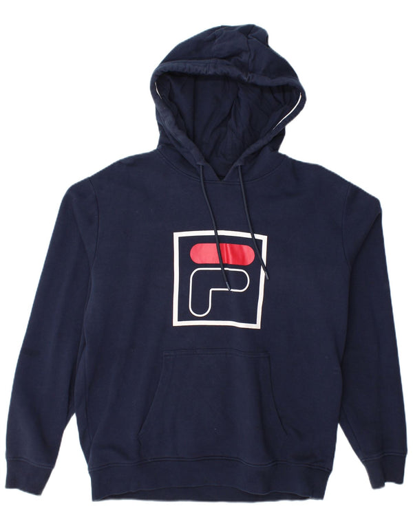 Fila Mens Graphic Hoodie Jumper Medium Navy Blue Cotton
