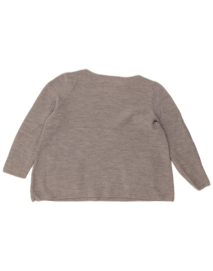 COS Womens 3/4 Sleeve Crop Boat Neck Jumper Sweater UK 10 Small Grey Wool