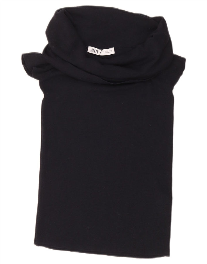 ZARA Womens Crop Blouse Top UK 12 Medium Black Viscose