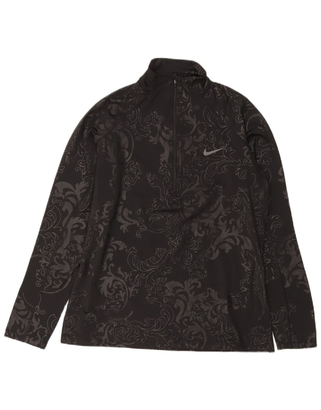 NIKE Womens Dri Fit Zip Neck Pullover Tracksuit Top UK 18 XL Black Paisley