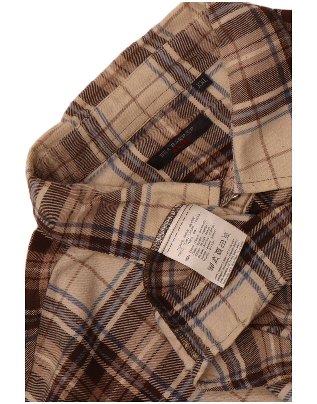 Sea Barrier Mens Flannel Shirt 2XL Beige Check Cotton