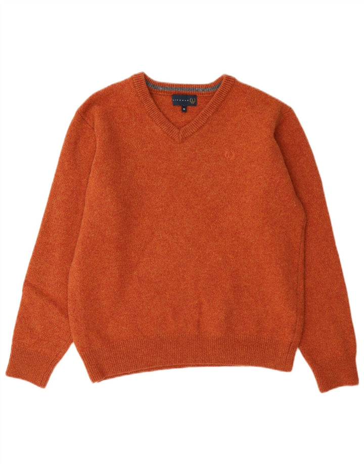 Lincoln Womens V-Neck Jumper Sweater UK 14 Medium Orange Wool