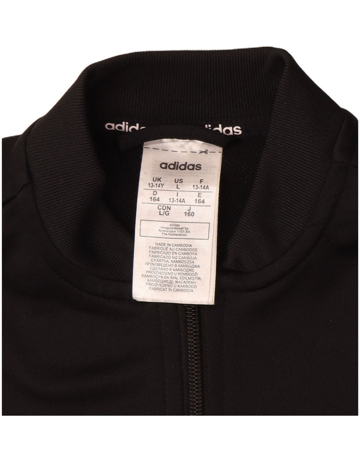 ADIDAS Girls Aeroready Tracksuit Top Jacket 13-14 Years Black Colourblock