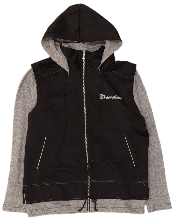 Champion Mens Hooded Tracksuit Top Jacket Small Black Colourblock Polyester
