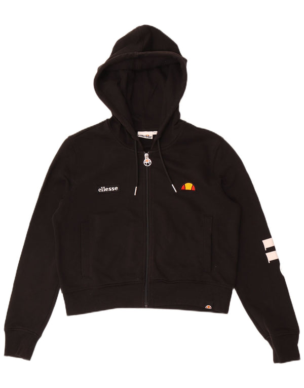 Ellesse Womens Crop Graphic Zip Hoodie Sweater UK 10 Small Black Cotton