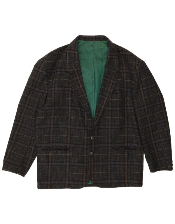 VINTAGE Mens 2 Button Blazer Jacket IT 54 2XL Grey Check Wool