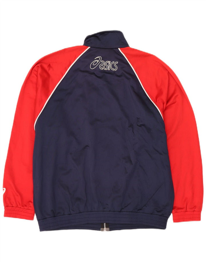 ASICS Mens Graphic Tracksuit Top Jacket Medium Navy Blue Colourblock
