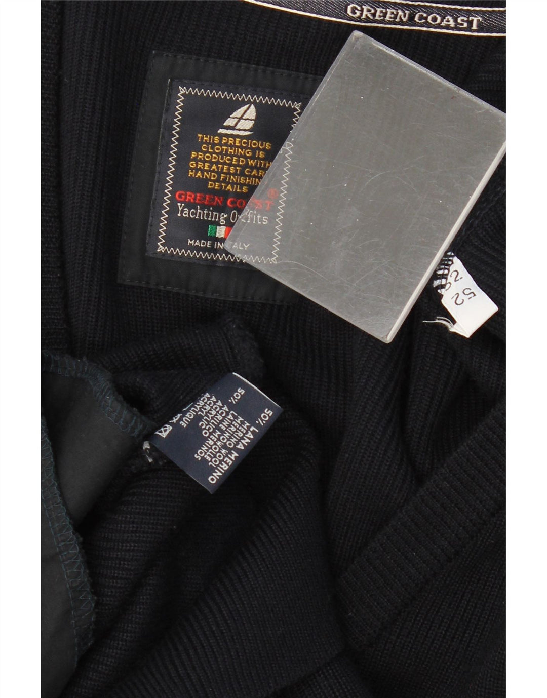 GREEN COAST Mens Cardigan Sweater IT 52 Large Black Merino Wool