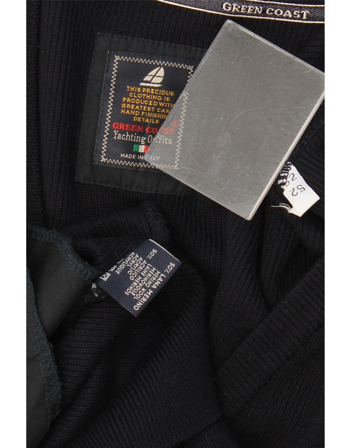 GREEN COAST Mens Cardigan Sweater IT 52 Large Black Merino Wool
