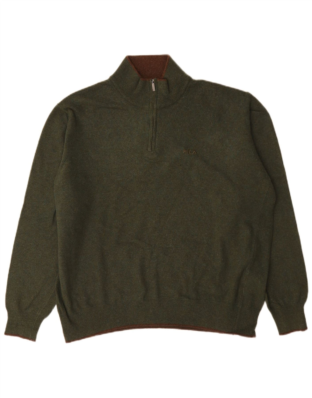 Fila Mens Zip Neck Jumper Sweater Large Green Wool