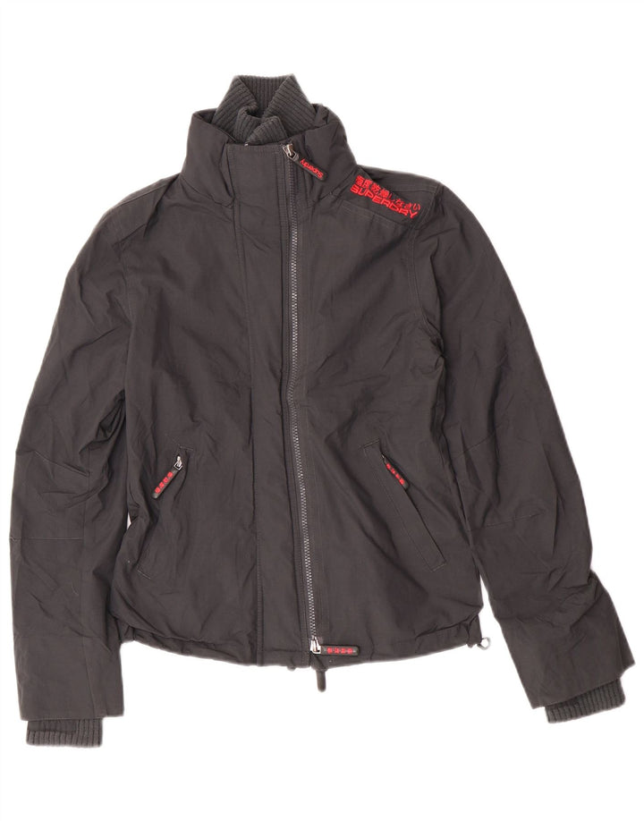 Superdry Womens Graphic Rain Jacket UK 10 Small Grey Nylon