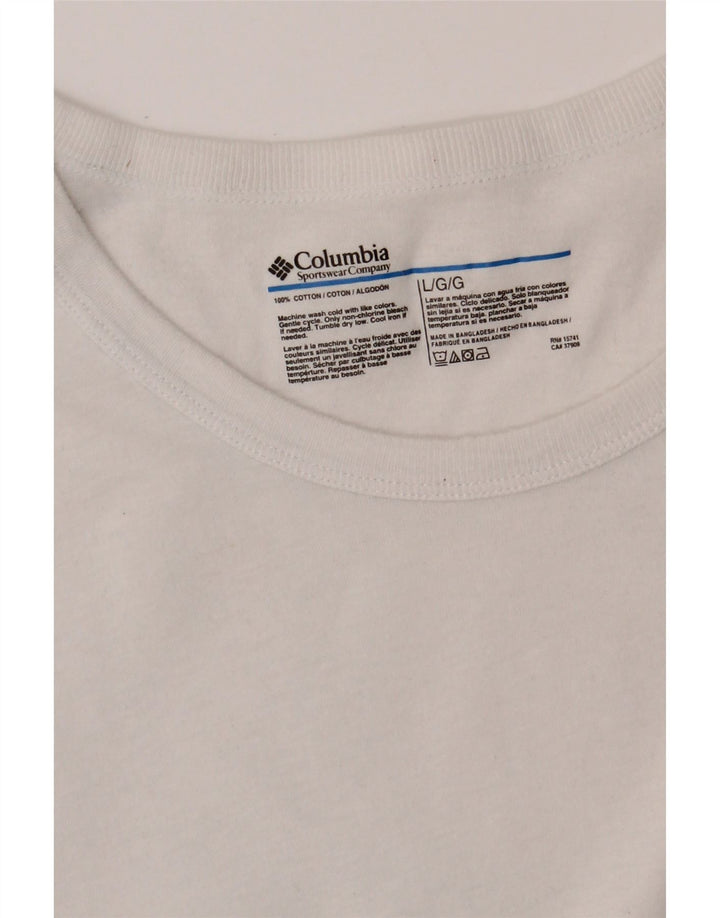 COLUMBIA Mens T-Shirt Top Large White Cotton Vintage Columbia and Second-Hand Columbia from Messina Hembry 