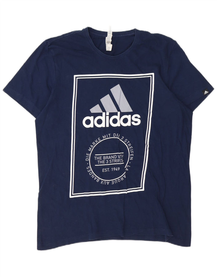 ADIDAS Mens Graphic T-Shirt Top Large Navy Blue Cotton