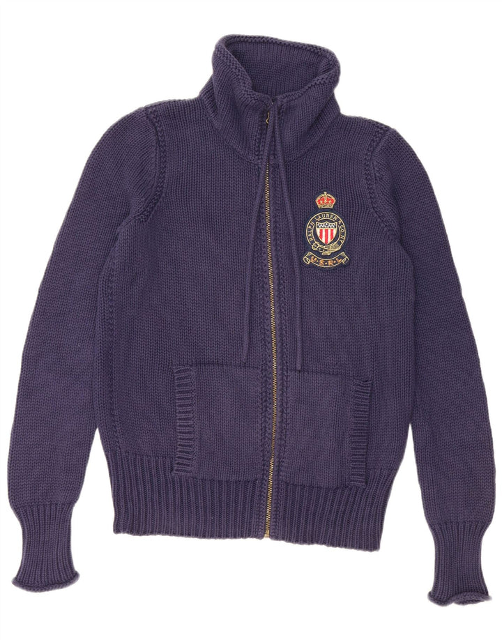 RALPH LAUREN Womens Cardigan Sweater UK 14 Medium Navy Blue Cotton