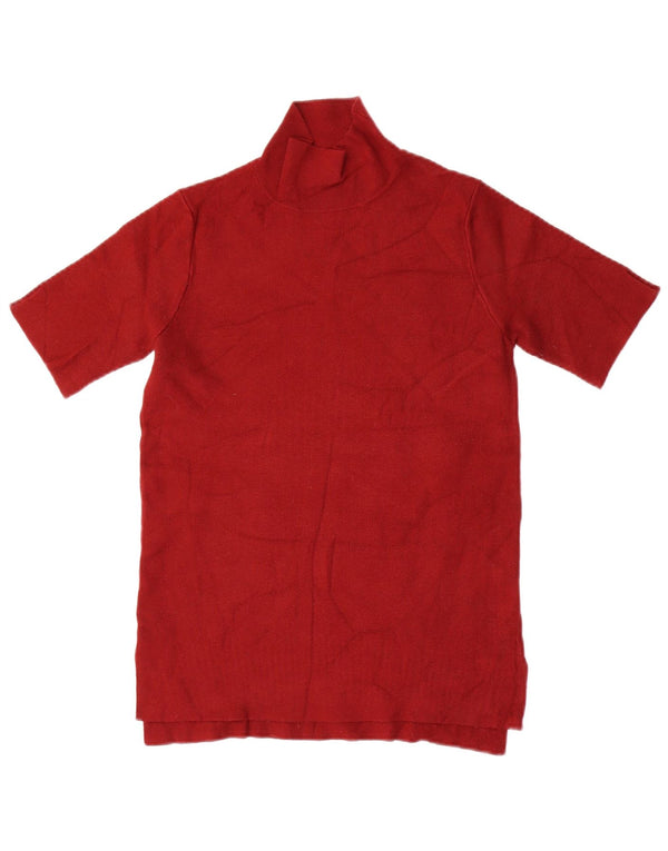 Zara Womens Short Sleeve Turtle Neck Jumper Sweater UK 10 Small Burgundy