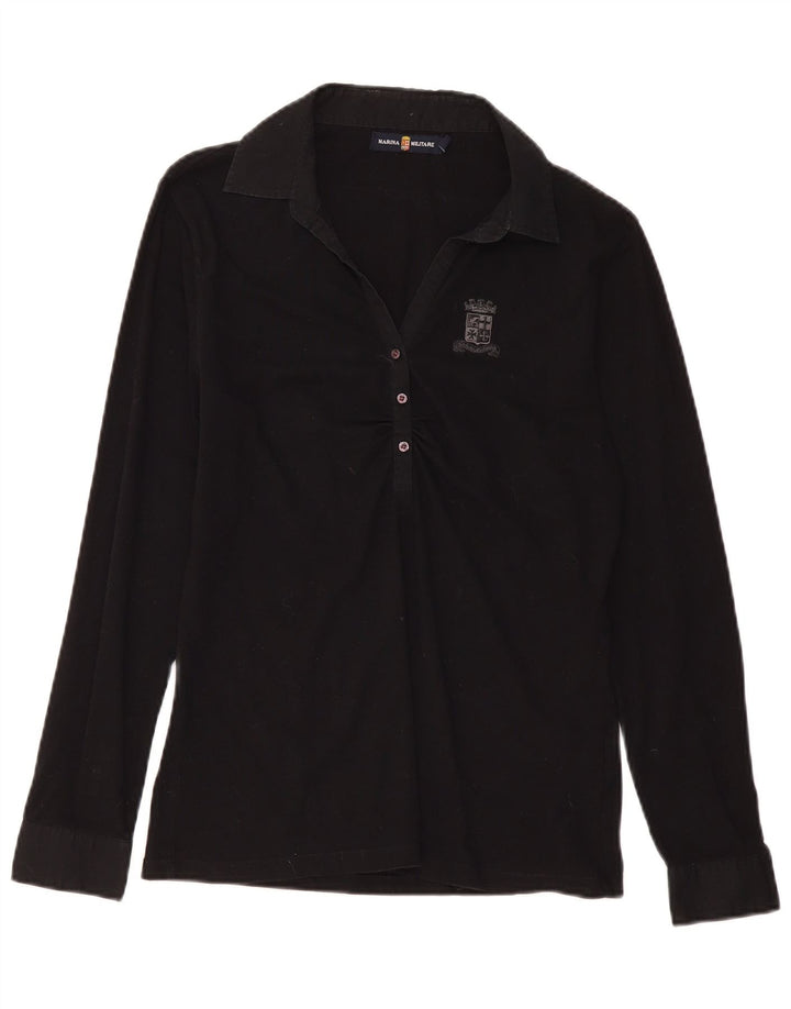 MARINA MILITARE Womens Long Sleeve Polo Shirt UK 18 XL Black Cotton