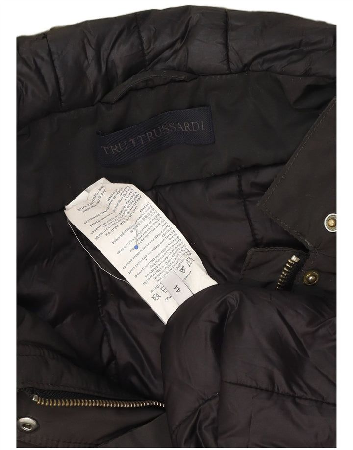 Trussardi Womens Hooded Oversized Padded Coat IT 44 Medium Brown Nylon