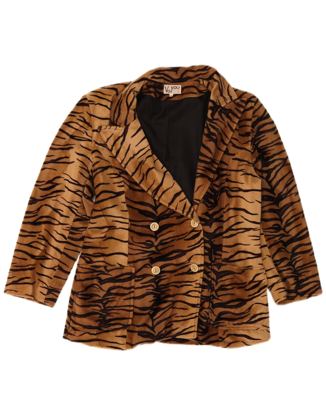 Vintage Womens Fleece Blazer Jacket UK 14 Medium Beige Animal Print