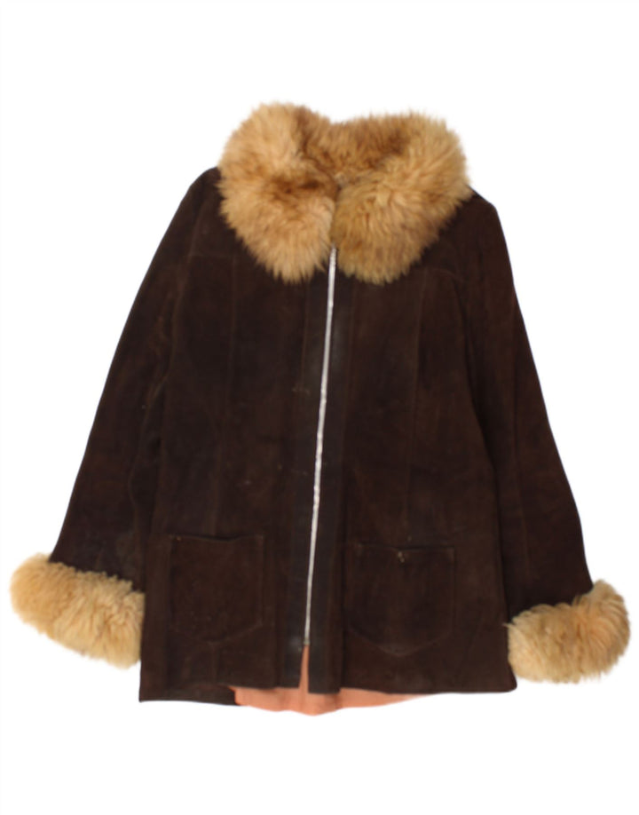 Vintage Womens Suede Jacket UK 12 Medium Brown