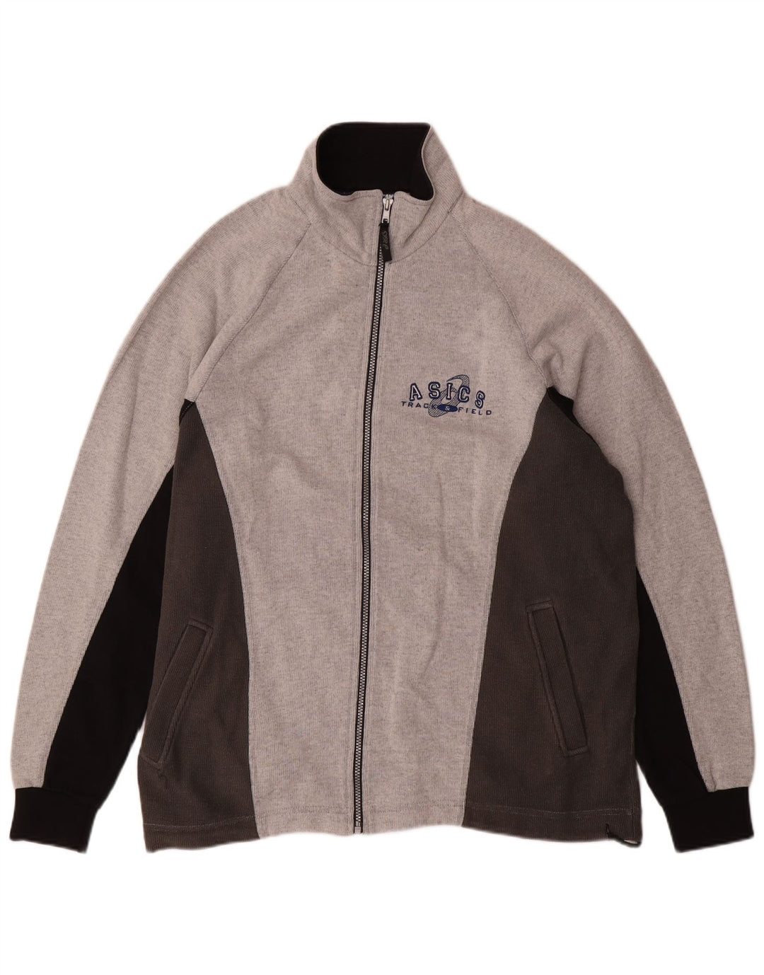 ASICS Mens Tracksuit Top Jacket Large Grey Colourblock Cotton