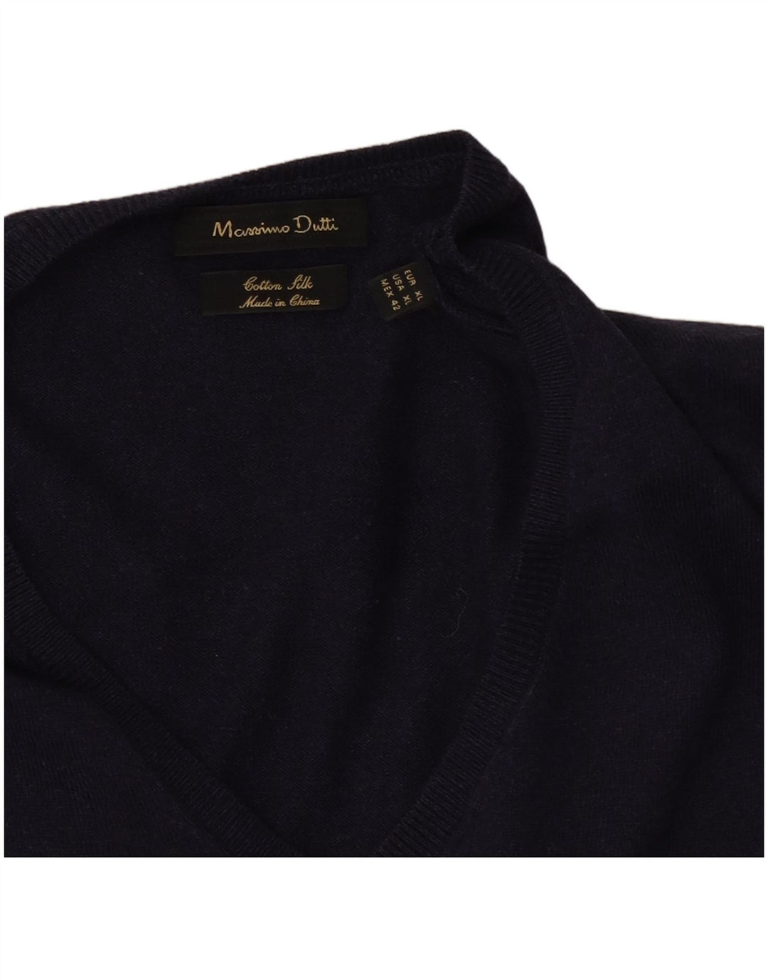 Massimo Dutti Mens V-Neck Jumper Sweater XL Navy Blue Cotton