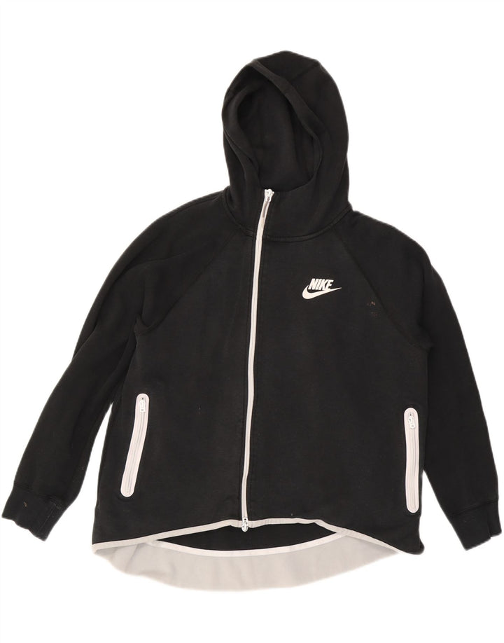 NIKE Womens Zip Hoodie Sweater UK 16 Large Black Cotton