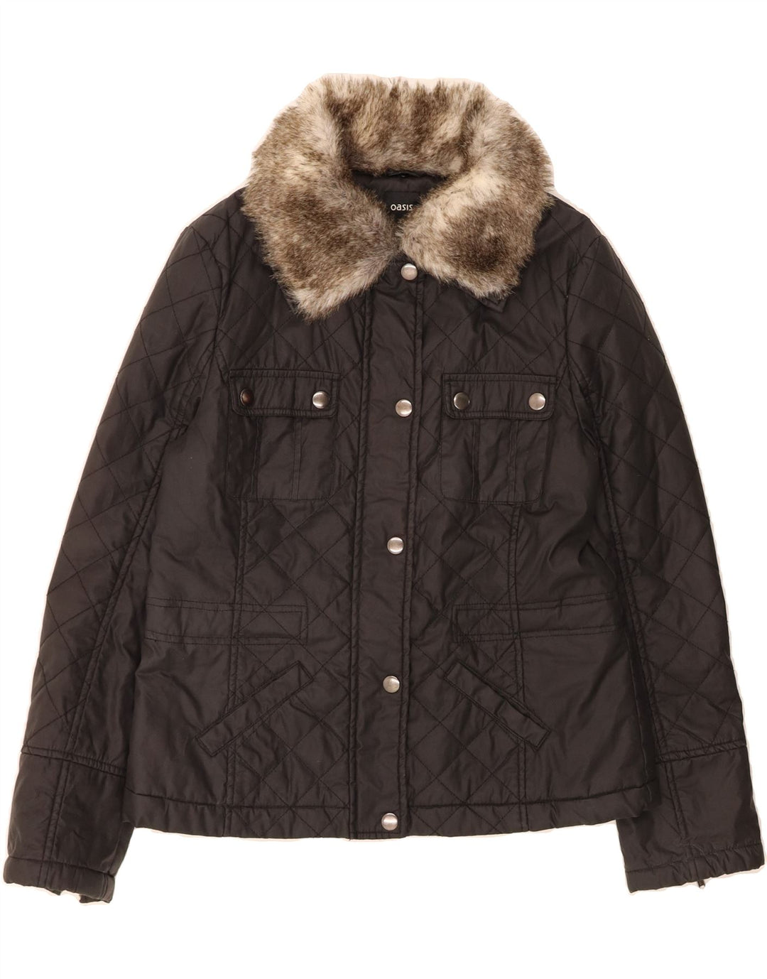OASIS Womens Quilted Jacket UK 14 Large Black Cotton Vintage Oasis and Second-Hand Oasis from Messina Hembry 