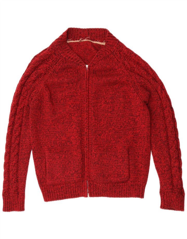 Vintage Mens Cardigan Sweater Medium Red Flecked