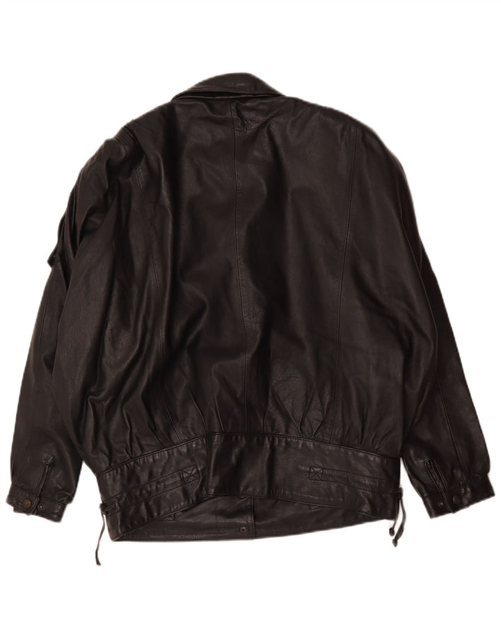 Vintage Womens Oversized Leather Jacket EU 36 Small Black Leather