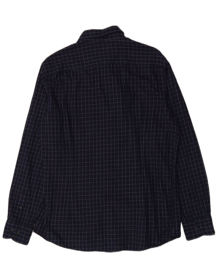 Massimo Dutti Mens Flannel Shirt XL Navy Blue Check Cotton
