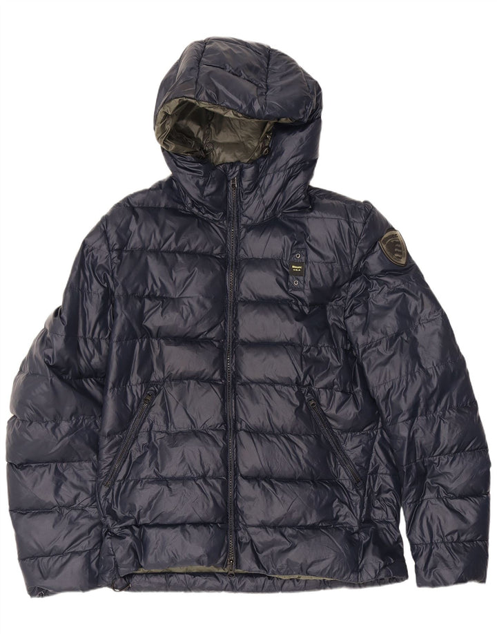 Blauer Mens Hooded Padded Jacket UK 40 Large Navy Blue Polyamide