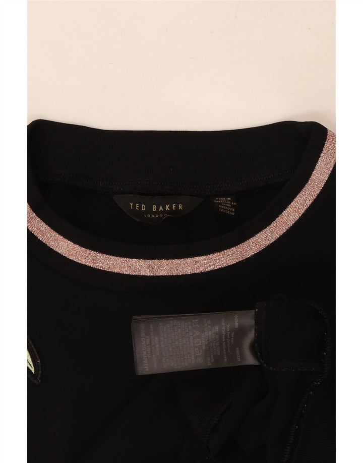 TED BAKER Womens Sweatshirt Jumper UK 14 Medium Black Floral Polyester