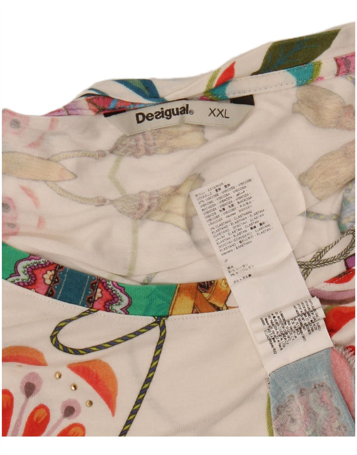 DESIGUAL Womens Graphic T-Shirt Top UK 20 2XL Multicoloured Floral Viscose