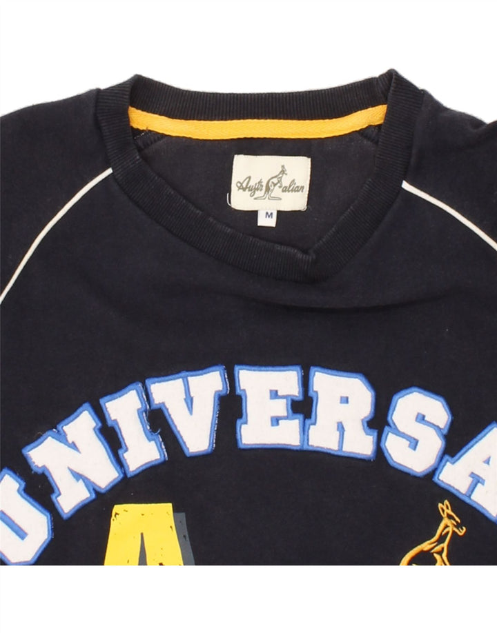 AUSTRALIAN L'ALPINA Mens Graphic Sweatshirt Jumper Medium Navy Blue Vintage AUSTRALIAN L'ALPINA and Second-Hand AUSTRALIAN L'ALPINA from Messina Hembry 