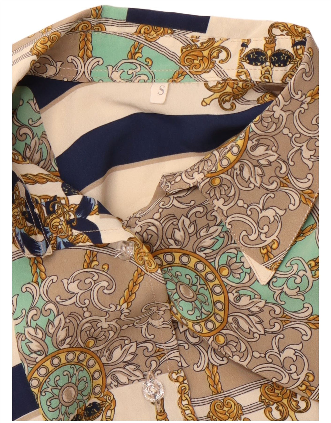 Vintage Womens Abstract Pattern Oversized Shirt Blouse UK 10 Small Beige