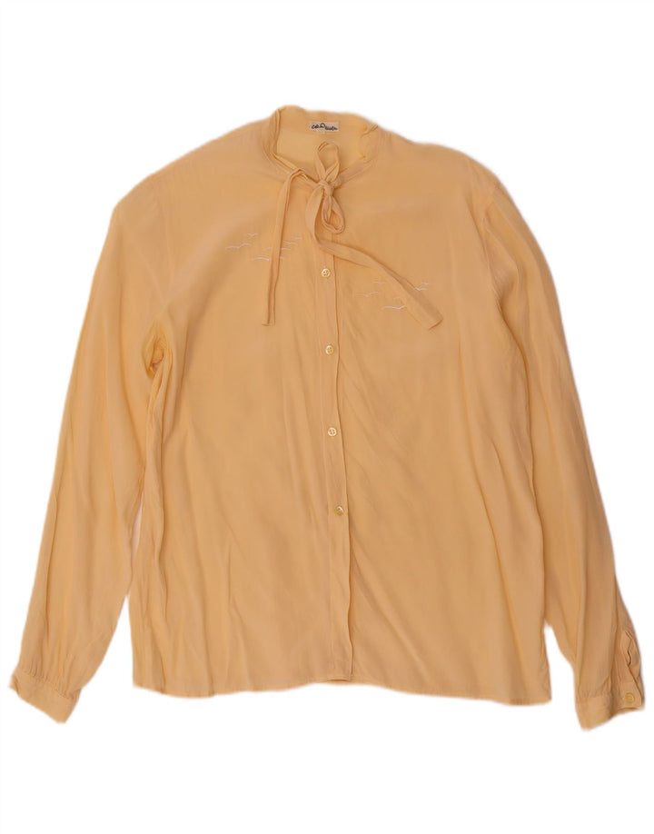 Vintage Womens Front Tie Shirt Blouse IT 46 Large Yellow Silk