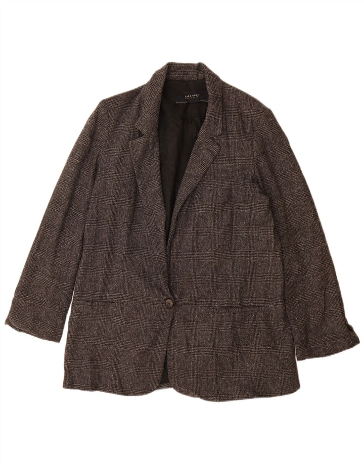 Zara Womens 1 Button Oversized Blazer Jacket UK 10 Small Grey Houndstooth