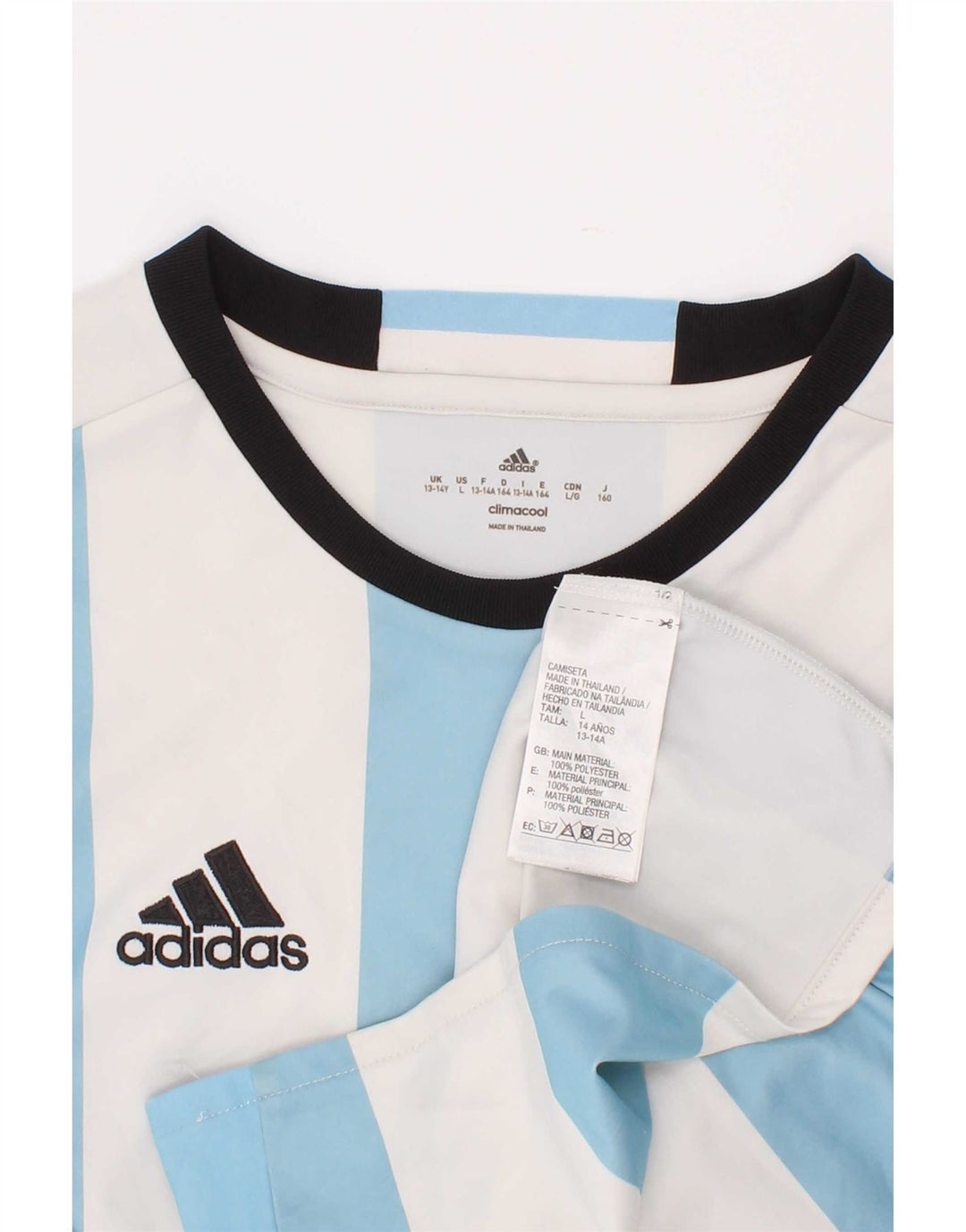 Adidas Boys Climacool T-Shirt Top 13-14 Years Blue Striped Polyester