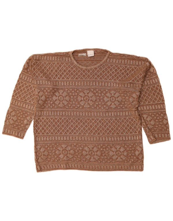 Gira Puccino Womens Crew Neck Jumper Sweater UK 14 Large Brown Fair Isle