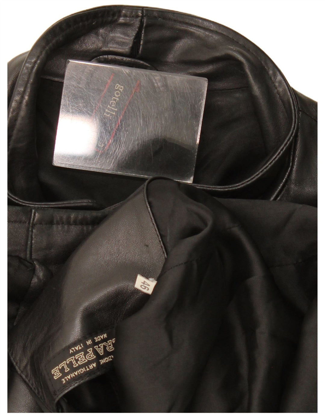 Gotelli Mens Leather Jacket IT 46 Small Black Leather