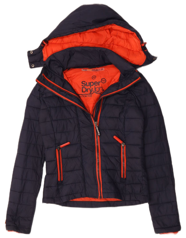 Superdry Womens Hooded Padded Jacket UK 6 XS Navy Blue Polyester