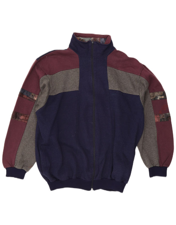 C & A Mens Cardigan Sweater  XL Navy Blue Colourblock Cotton