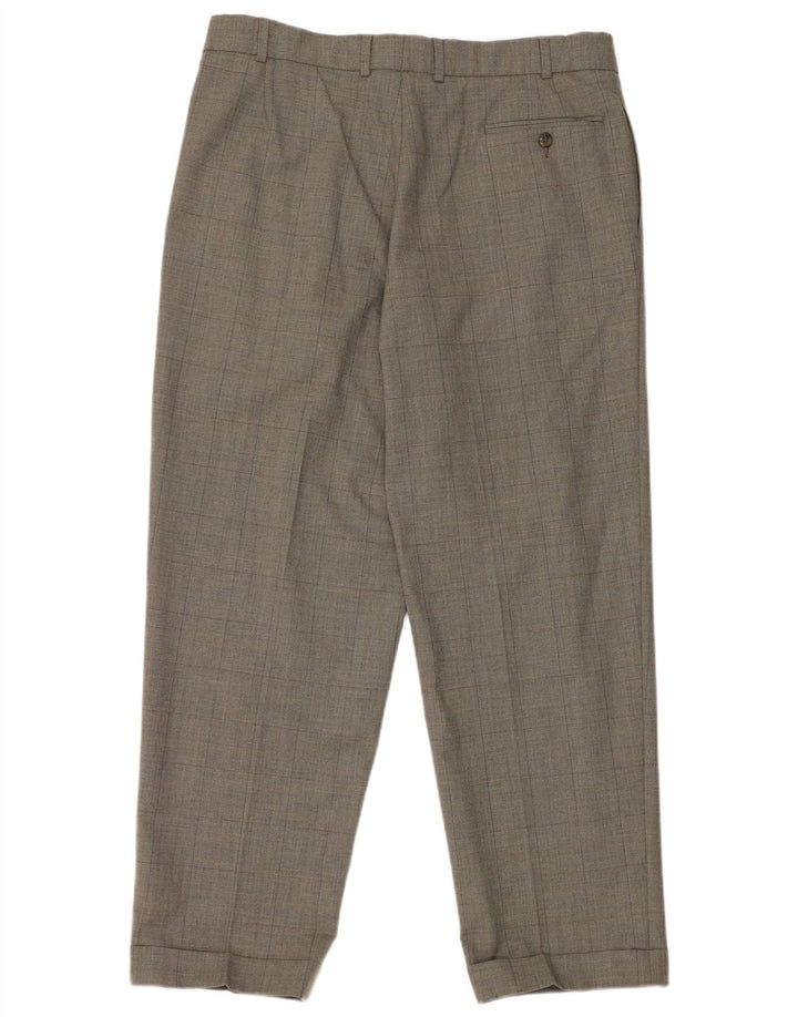 Marks & Spencer Mens Pegged Suit Trousers W36 L29 Grey Check Wool