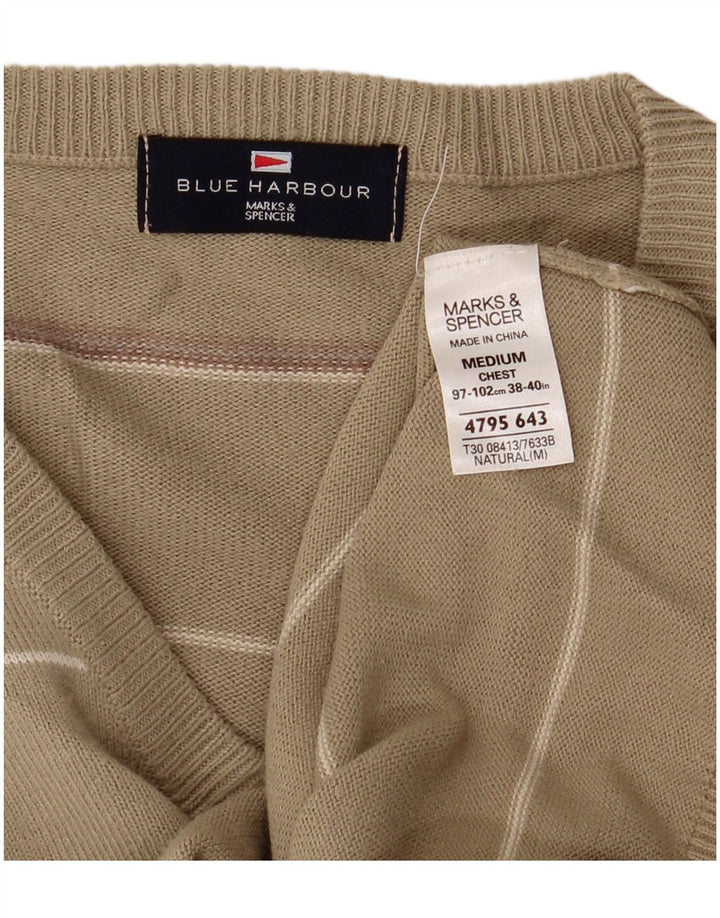 Marks & Spencer Mens Blue Harbour V-Neck Jumper Sweater Medium Khaki