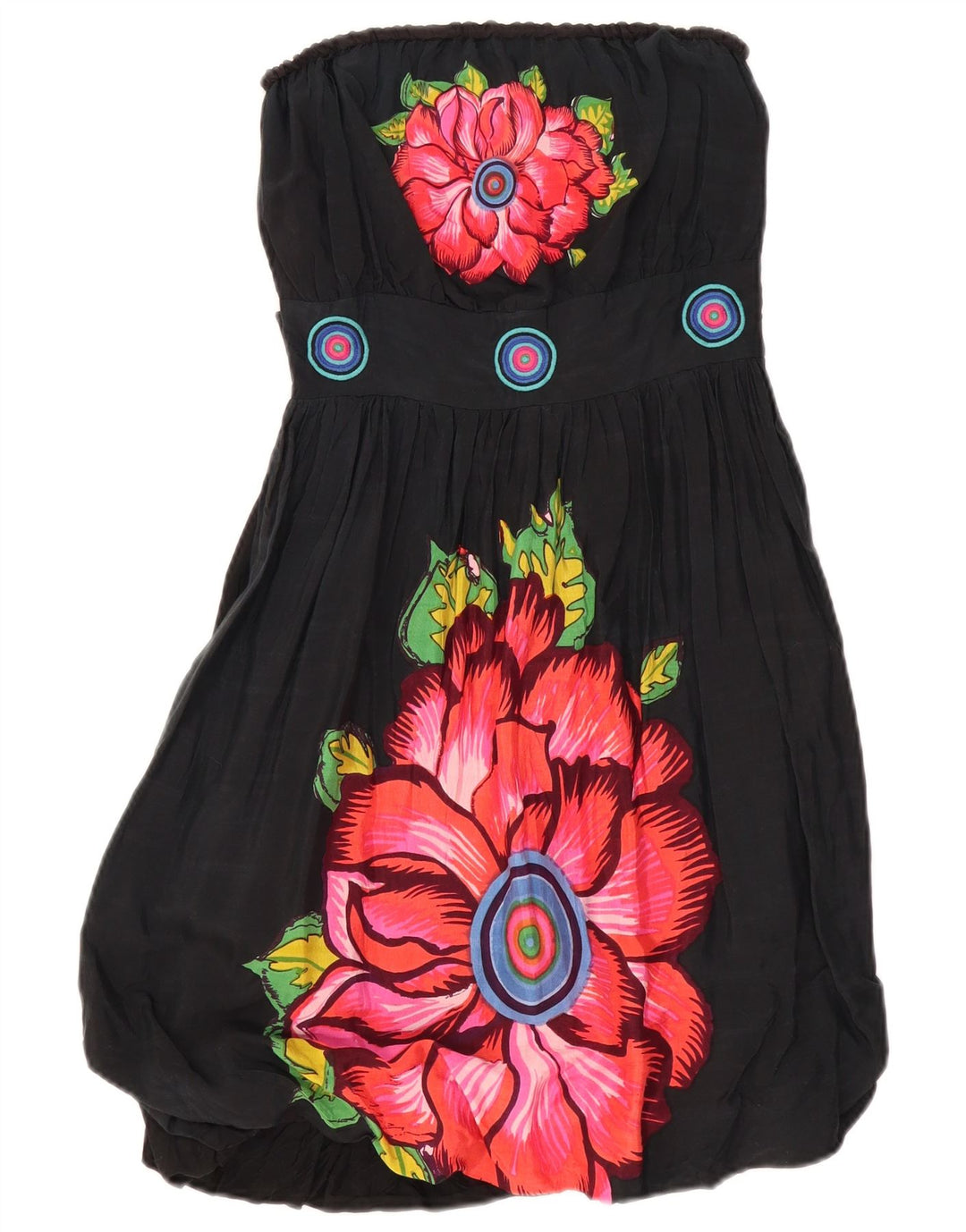 DESIGUAL Womens Graphic Strapless Bubble Dress EU 38 Medium Black Floral